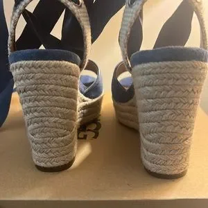 UGG Shoes Ugg Shiloh Wedge Espadrilles Blue Suede With Ribbon